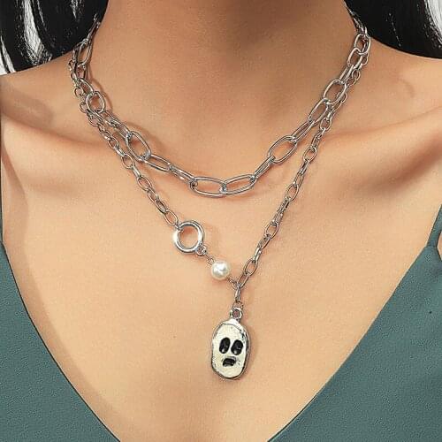 Skull layered chain necklaces for teenage egirls grunge aesthetic punk necklace cool hip-hop jewelry y2k korean style