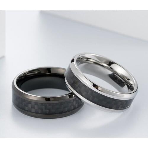 Fashion Stainless Steel Carbon Fiber Ring for Men women Couple Ring Black Silver Color Male Jewelry Accessories