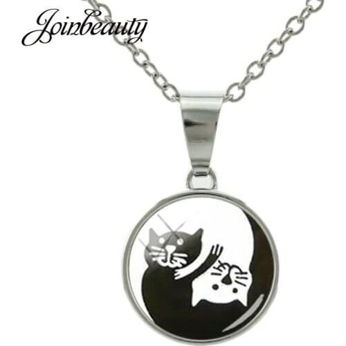 JOINBEAUTY DIY Embrace Cat Fashion Jewelry Women Mother Love Necklaces Glass Cabochon Snap Button Necklace Pendant Gifts NS4968