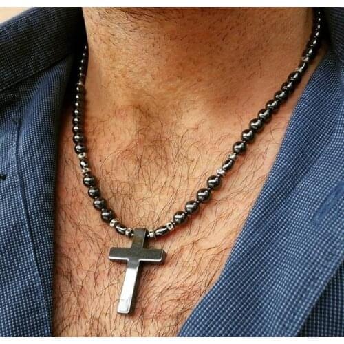 Men cross necklace Mens beaded cross necklace Mens beaded necklace Mens surfer necklace