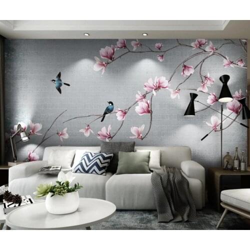 XUE SU Wall cloth custom large wallpaper magnolia hand-painted flowers and birds new Chinese background wall
