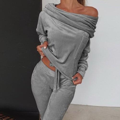 Plus Size 5XL Fall Fashion Clothes for Women Solid Color Off Shoulder Womens Clothing Sports Women Suits Joggers Women Set
