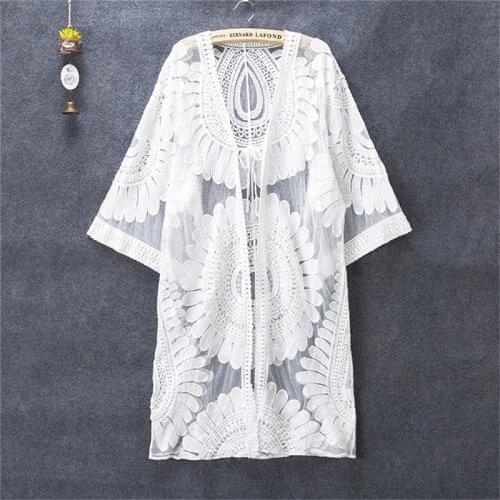 2020 Pareo Beach Cover Up Floral Embroidery Bikini Cover Up Swimwear Women Robe De Plage Beach Cardigan Bathing Suit Cover Ups