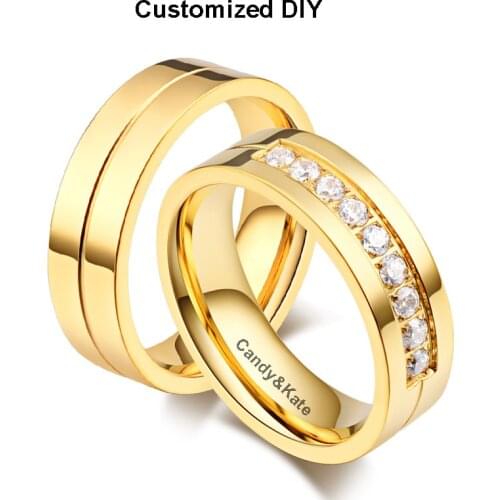 Customized Couple Ring for Wedding Engagement Stainless Steel CZ Finger Love Promise Anniversary Valentines Day Gift