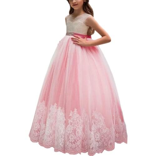 First Communion Dress for Girls Cutout Back Crystals Sash Lace Appliqued Flower Girl Prom Dress Customized Vestidos Longo