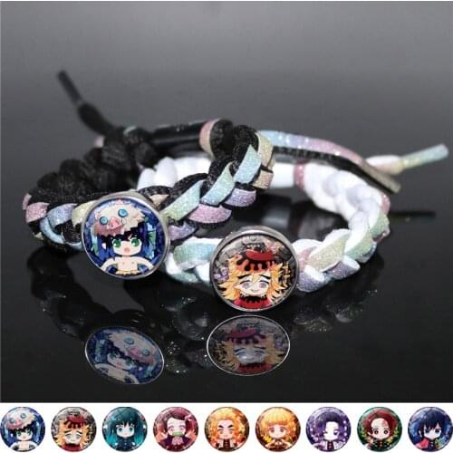 Anime Demon Slayer Braided Bracelet Tanjiro Nidouzi Inosuke Tomioka Giyuu Cosplay Snap Button Bracelets for Women Gifts Kids