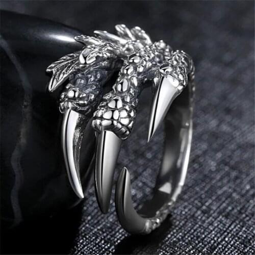 Retro Eagle Claw Mens Ring Hip Hop Cool Silver Color Ring Male Jewelry Accessories