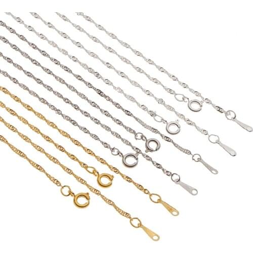 SAUVOO 2mm Width Water Wave Ripples Chain Necklace Gold Water Wave Chains For Jewelry Making Finding Accessories Wholesale