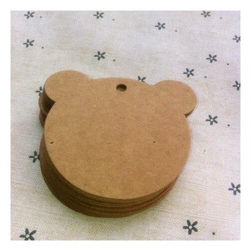 3 color 2.3"x2.3" DIY Scrapbooking Bear Head Kraft Blank Hang Tags Crafts Postcards Wedding Tag Price tag Decoration Tag