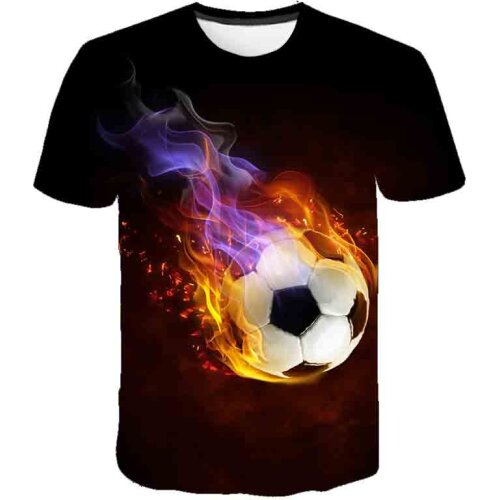 Sport Design 3D Basketball Football Kids T-shirt Boys Cool Blue Flame And Water Short Sleeve Tees Funny Creativity Baby Tees