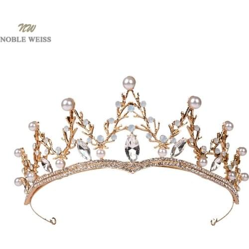 Rhinestone Bridal Crown Tiaras Fashion Golden Diadem for Women Wedding Hair Accessories Jewelry