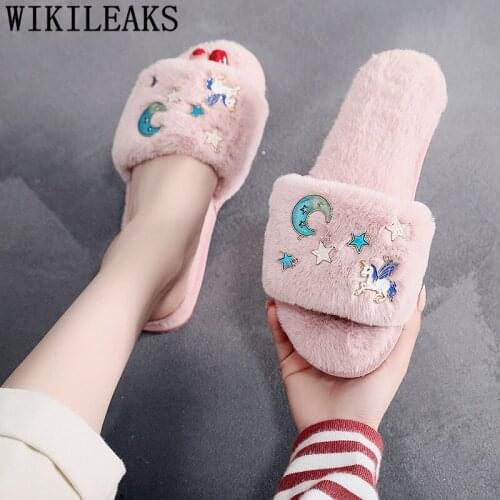 Furry Cat Slippers Casual Fur Slides Winter Fashion White Indoor Slippers Flat Home Soft Slippers Women Size 42 Обувь Женская