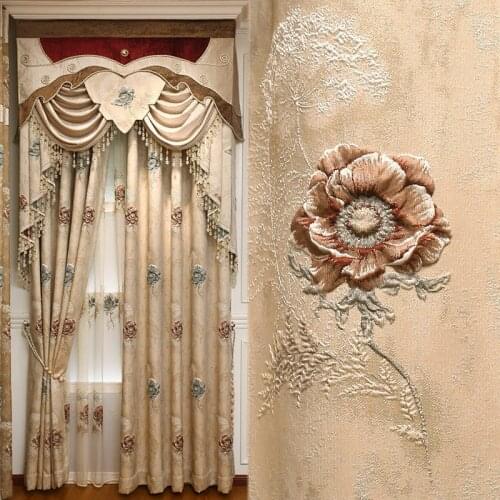Top luxury villa embossed 3D jacquard living room curtains elegant bedroom decorative curtains Decoration + Full Light Shading