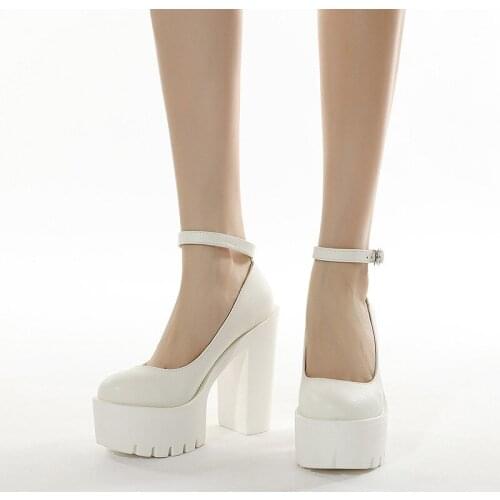 2021 New Spring Autumn Casual High-heeled Shoes Women Sexy Thick Heels Platform Pumps Black White Big Size 42