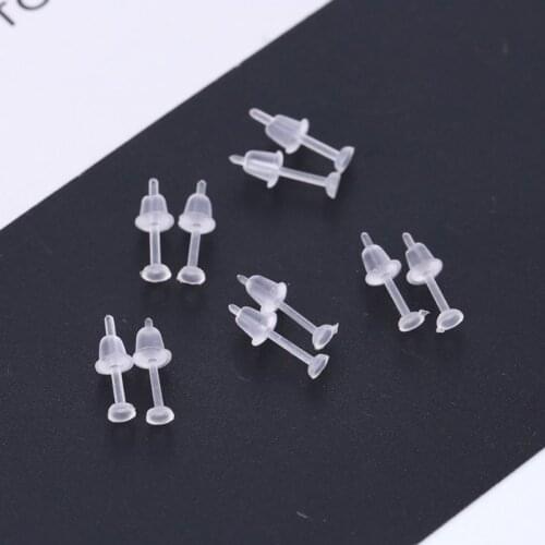 100 Set Hypoallergenic Simple Plastic Earrings Clear Ear Pins Needle and Resin Earring Backs DIY Ear Accessories