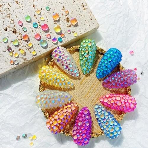 1440Pcs/Bag Candy Colors Mixed Size Mermaid Round Glass Crystal Beads AB 3D Nail Art Rhinestones DIY Flatback Acrylic Stones Dec