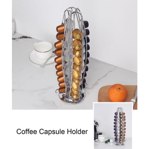2021 Coffee Capsule Storage Rack Rotatable Display Storage 40PCS Capsule Metal Stand Rack Plating Metal Curve Rotate Coffee Rack