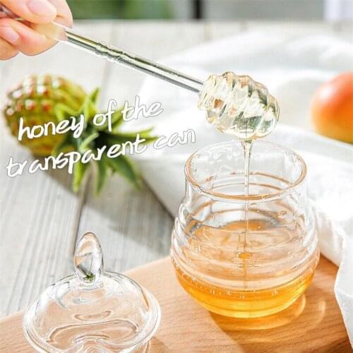 245ML Honey Pot Honey Juice Syrup Transparent Pot Bottle Storage Jar with Stirring Rod And Lid Honey Dispenser Bottle