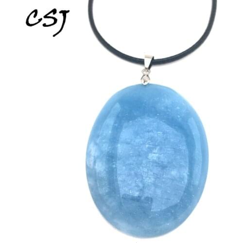 CSJ Fine Jewelry Real Natural Aquamarine Pendant for Women Lady Girl Necklace Wedding Engagement party Gift box