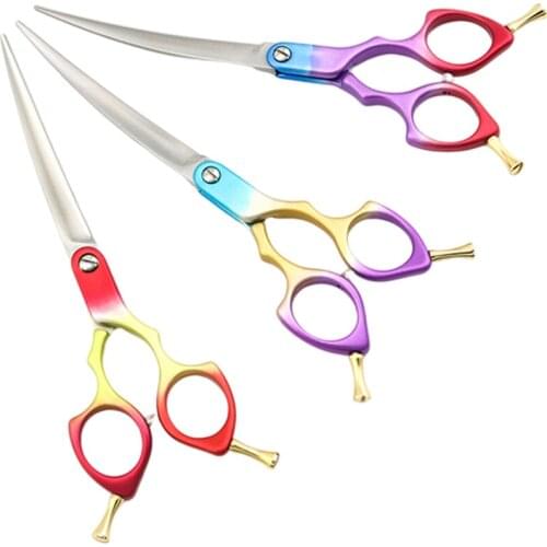 6.5 Inch Colour High Grade Stainless Steel VG10 Aviation Aluminum Handed Salon Haircut Dog Pet Grooming Up Curved Scissors