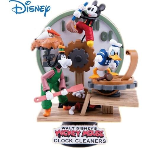 Disney Genuine Mickey Mouse Clock Cleaner Action Figure Ornaments Classic Cute Anime Figures Collection Model Toys Kids Gifts