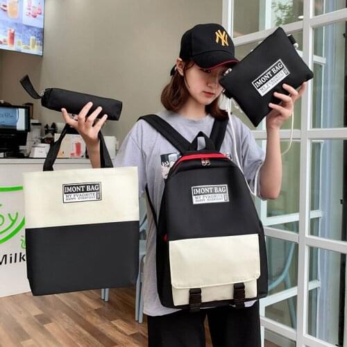 4 Piece Set Canvas School Bags For Teenage Girls Women Backpack Multifunction Fashion Shoulder Bags Mochilas