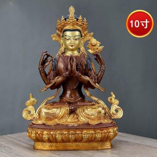 GOOD 31CM large Buddhism HOME family hall lobby effective protection Tibetan Nepal Buddha gilding Guanyin Buddha brass statue