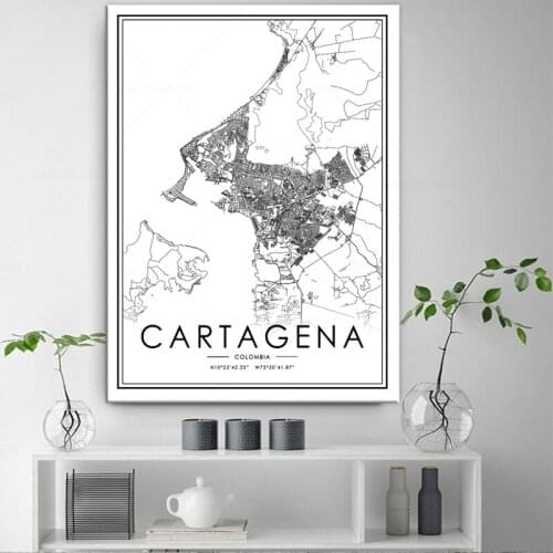 CARTAGENA world City Map Posters Canvas Paintings Wall Art Prints Home Interior Decor for living room framed