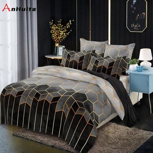 Nordic Minimalist Luxury Style Geometric Pattern Gilded Bedding Duvet Cover Super Double Plus Size, With Pillowcase