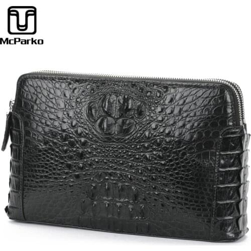 McParko Men Bags Crocodile Clutch Bag Genuine Leather Luxury Design Hand Bags Clutch Wallet Hand Strap Clutches Double Zipper