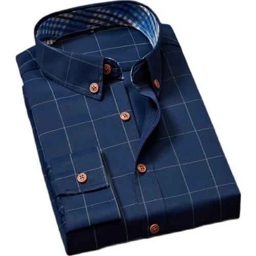 Mens Plaid Long-Sleeve Shirts Young Mens Korean Slim Business Shirts Casual All-match Square Collar Shirts Plus Size M-6XL