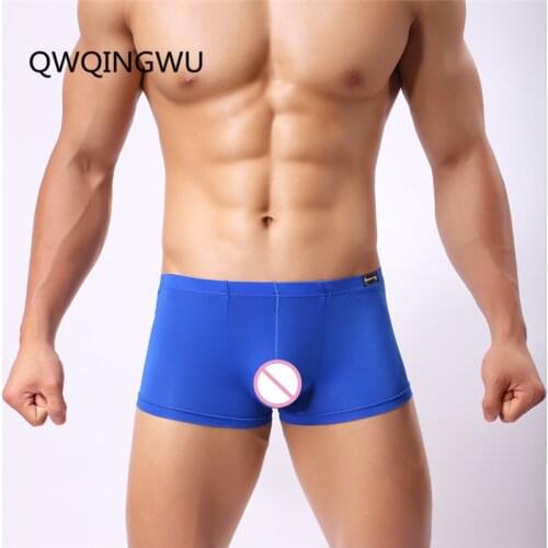Men Boxers Ice Silky Underwear Male Sexy Ultra-Thin Underpants Mens Cuecas Tight Boxer Shorts Mens Underwear Nightwear