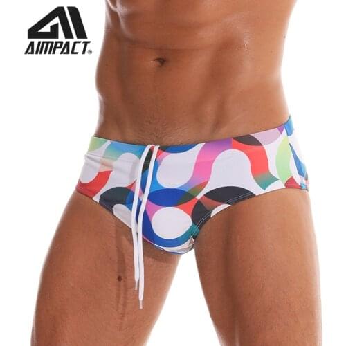 AIMPACT Mens Print Pouch Bikini Swimsuit Swimwear Colorful Circle Briefs Swimming Low Rise Drawstring Beach Trunk Shorts AM8135