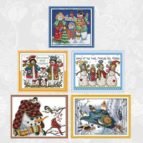 Christmas snowman series Printed on Canvas 11ct 14ct Cross Stitch kits Embroidery DIY Handmade Needlework Home Decor Painting