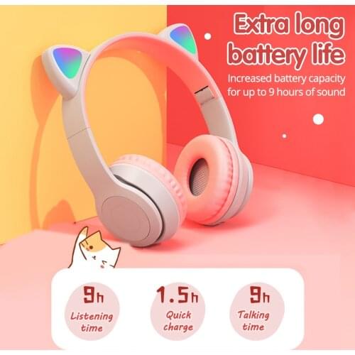 Ankndo Head-Mounted Headphone Cat Ear Luminous Wireless Bluetooth Headset Stereo Earphone With Microphone Support Tf Card Play