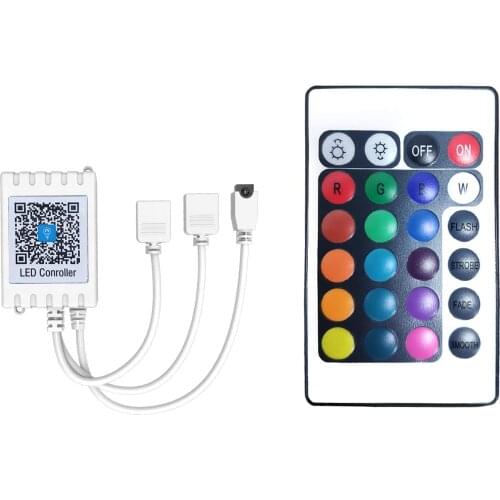 Updated Bluetooth Remote Control for RGB LED Light Strips, 2 Ports 24 Key 4 Pin Output Dimmable Remote Controller