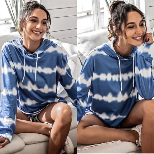 Autumn Tie-dyed Print Hoodies Fashion Loose Casual Long Sleeves Round Neck Pullover Womens Sweatshirt Splicing Tops Streetwear