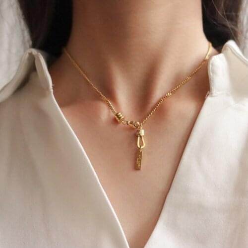 French Retro Long U-Shaped Lock Frosted Texture Necklace Female Necklace Temperament Clavicle Chain Fashion Trendy Jewelry