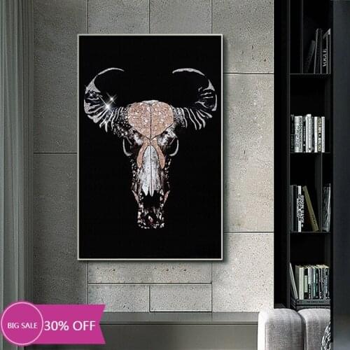 Christmas Decoration Canvas Painting Animal Posters Black Bull Head Abstract Painting Wall Art Picture Home Decor