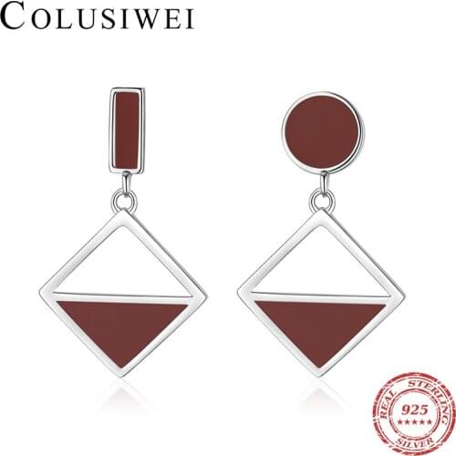 Colusiwei Cute Enamel Minimalist Geometric Earrings Authentic 925 Sterling Silver Anti-Allergy Drop Earrings for Women Jewelry
