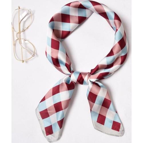 Yishine High Quality New Silk Scarf 70x70cm Plaids Printed Women Shawl Satin Small Squares Head Bag Decorative Scarves