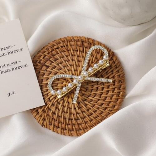 Hair Clips for Women Fashionable Pearl Crystal Bow Hairpin Simple Retro Geometric Light Hair Accessories Jewelry Wholesale