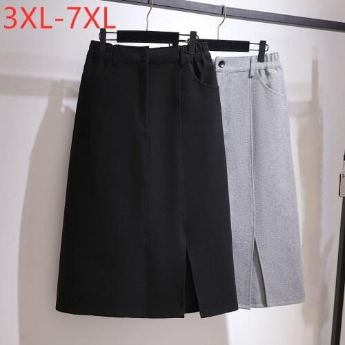 New Ladies Autumn Winter Plus Size Midi Skirt For Women Large Loose Pocket A-line Black Cotton Woolen Skirts 3XL 4XL 5XL 6XL 7XL