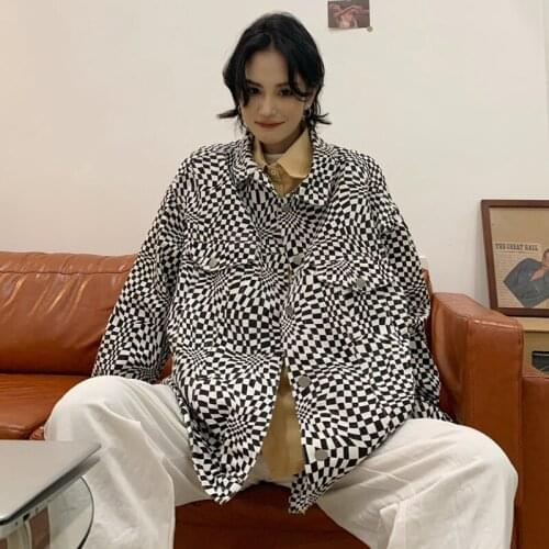 Vintage Plaid Commuter Loose Large Size Wild Straight Long-Sleeved Jacket 2021 Autumn New Female Korean Temperament Denim Jacket