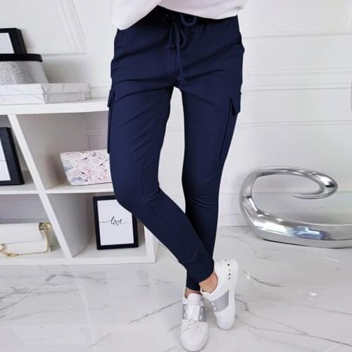 Ladies Casual High Waist Long Pants Spring Womens Pocket Cargo Work Pants Autumn Hot Sale Female Drawstring Solid Trousers 2019