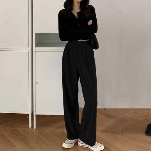 Wavsiyier Trousers Women Pant Suit 2020 Autumn Solid Straight Wide Leg Winter High Waist Fashion Loose Casual Korean Office