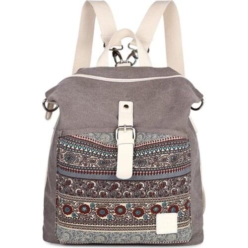 Woman Canvas Backpack High-Quality Shoulder Bag Ethnic Style Flower Embroidery Girl Schoolbag Fashion Simple Lady Travel Bagpack
