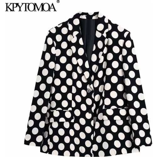 KPYTOMOA Women 2021 Fashion Polka Dot Oversized Blazer Coat Vintage Long Sleeve Welt Pockets Female Outerwear Chic Veste Femme