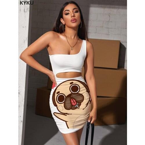 KYKU Animal Dresses Women Dog Halter Sleeveless Love Hollow out Dresses Lovely Vestido Sexy Womens Clothing Mini Evening New