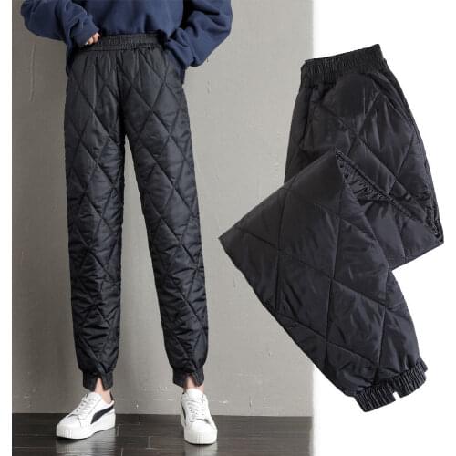Winter Warm Down Cotton Trousers Black Thicker Women Wear High-waist Pencil Pants Windproof Casual Winter Trousers Fashion New